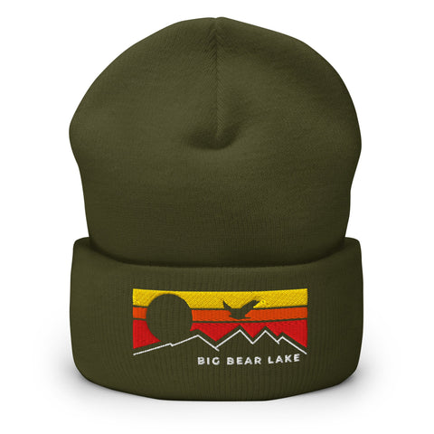 Big Bear Lake Flying Sunset - Embroidered Cuffed Beanie - Wears The MountainWears The Mountain