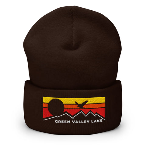 Green Valley Lake Flying Sunset - Embroidered Cuffed Beanie - Wears The MountainWears The Mountain