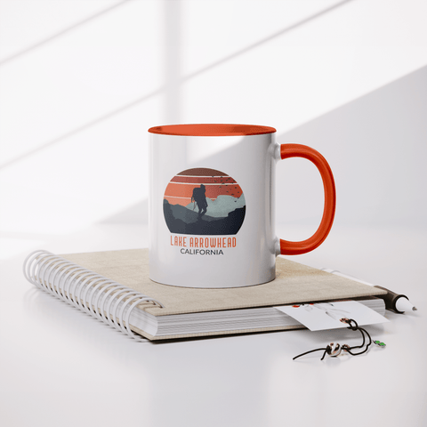 Lake Arrowhead Backpacker Sunset - Accent Coffee Mug (Orange) - Wears The MountainCoffee Mugsteelaunch