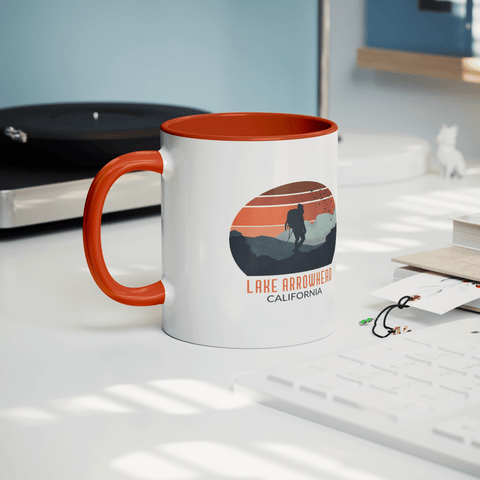 Lake Arrowhead Backpacker Sunset - Accent Coffee Mug (Orange) - Wears The MountainCoffee Mugsteelaunch