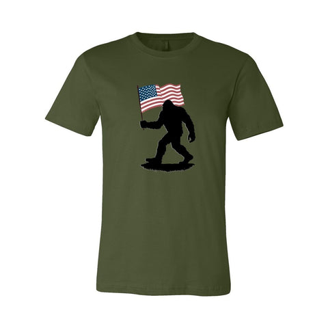 Sasquatch: American Flag - Unisex Jersey T - Wears The MountainT-ShirtsPrint Melon Inc.