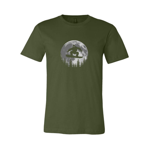 Sasquatch Snowboard at Dusk - Unisex Jersey T - Wears The MountainT-ShirtsPrint Melon Inc.