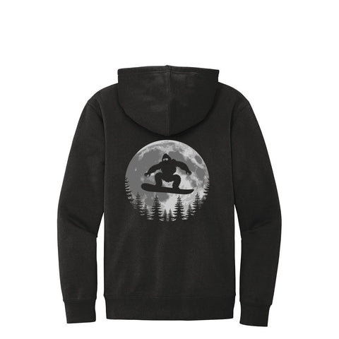 Sasquatch Snowboarding at Dusk - Hoodie (Rear Print) - Wears The MountainSweaters/HoodiesPrint Melon Inc.