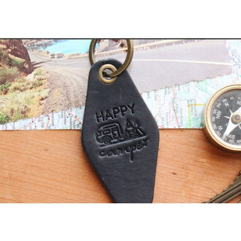 Happy Camper Motel Leather Keychain Key Fob - Wears The MountainAccessoriesThe Traveling Penny